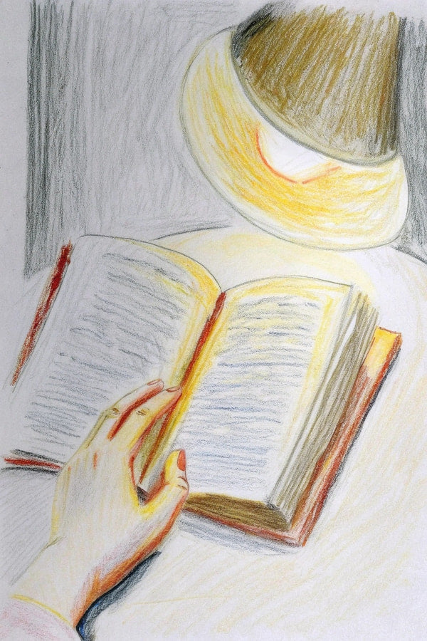 A Person S Hand Holding A Book Open Illuminated By A Bedside Lamp In A Dimly Lit Room — Stock Illustration