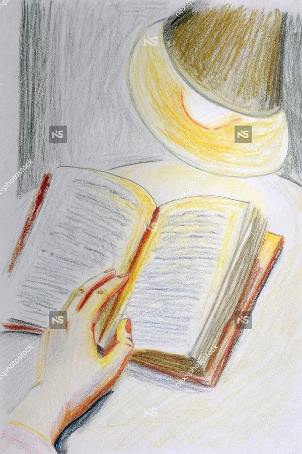 A Person S Hand Holding A Book Open Illuminated By A Bedside Lamp In A Dimly Lit Room — Stock Illustration