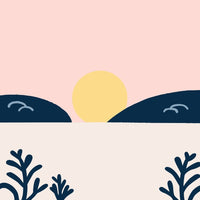 Sunset Over A Body Of Water With Silhouette Of Hills And Trees In The Background — Stock Vector