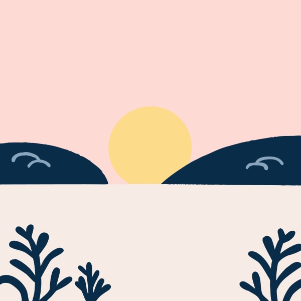 Sunset Over A Body Of Water With Silhouette Of Hills And Trees In The Background — Stock Vector