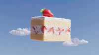 strawberry cake with whipped cream and a strawberry on top against a blue sky background - Stock Video