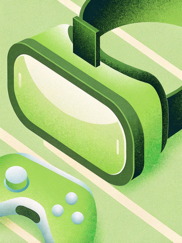 Vintage Gaming Console With A Green Controller And A White Game Cartridge Placed On A Surface With A Blurred Background — Stock Illustration