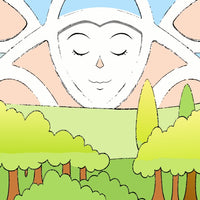 A Serene Landscape A Smiling Face In The Foreground Set Against A Backdrop Of Trees And A Clear Sky — Stock Vector