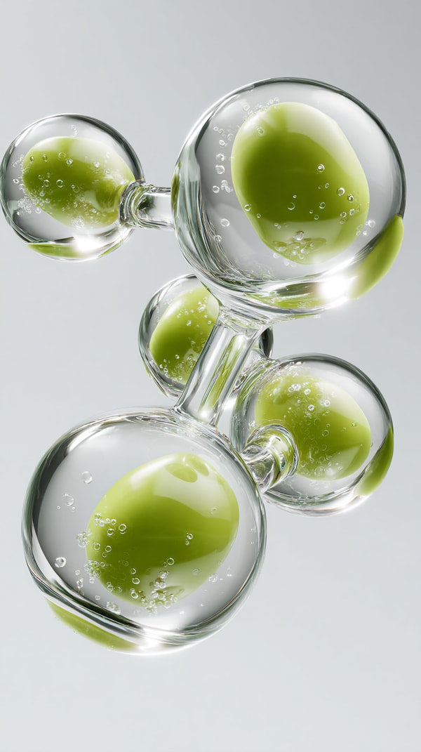Clear Glass Beads With Green Substance In A Top Down View Against A White Background — Stock Photo