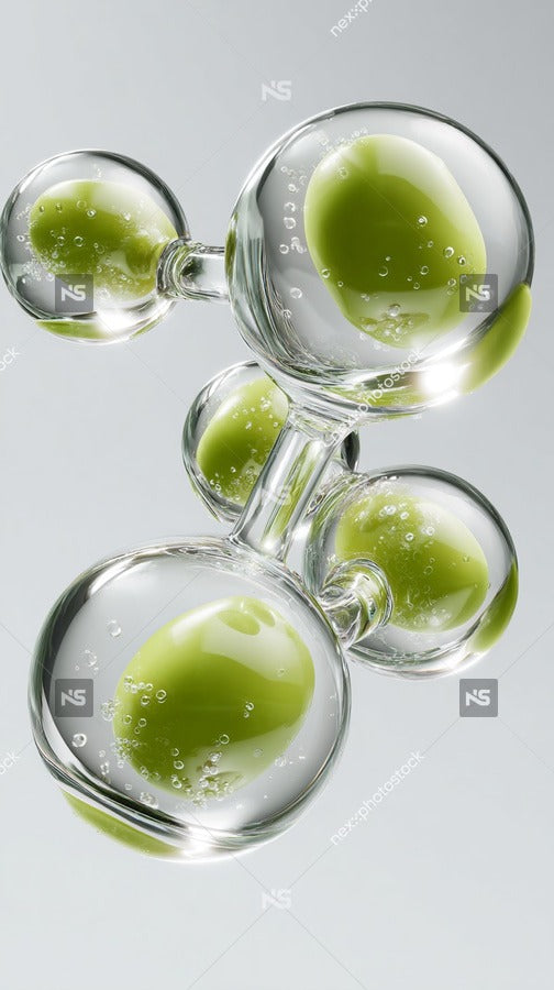 Clear Glass Beads With Green Substance In A Top Down View Against A White Background — Stock Photo