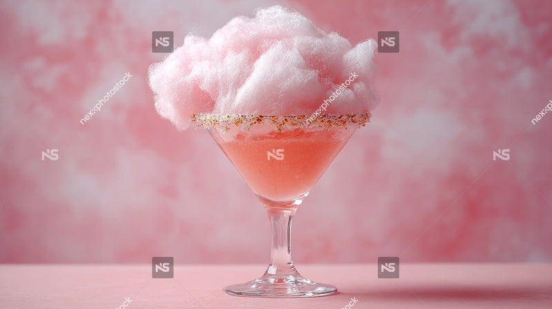 A Cocktail With A Fluffy Pink Cloud Garnish Served In A Martini Glass On A Table — Stock Photo