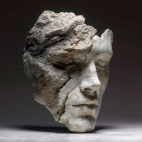 Marble Head Sculpture With Cracked Surface Showcasing A Human Like Face And Neck Set Against A Dark Background — Stock Photo