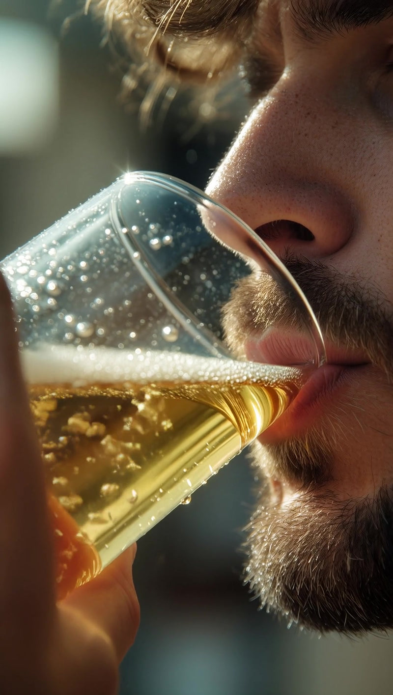 man drinking beer from a cup - Stock Video