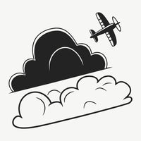 Aviation Themed Illustration A Small Airplane Flying Above A Collection Of Fluffy White Clouds Against A Dark Blue Sky Background — Stock Vector