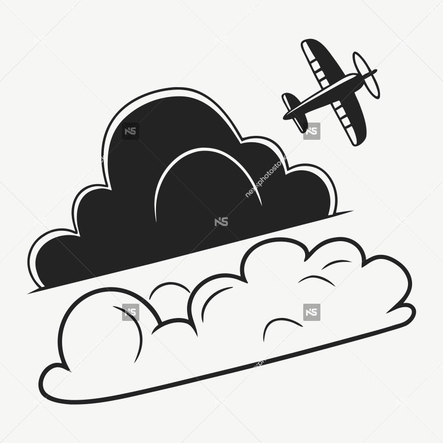 Aviation Themed Illustration A Small Airplane Flying Above A Collection Of Fluffy White Clouds Against A Dark Blue Sky Background — Stock Vector