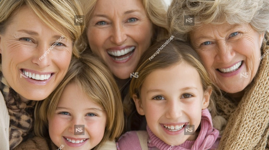 A Family Portrait With A Group Of People Smiling And Posing Together Taken In A Studio Setting — Stock Photo