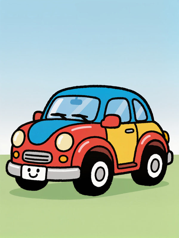 A Red And Blue Volkswagen Beetle Car In A Cartoon Style Illustration — Stock Illustration