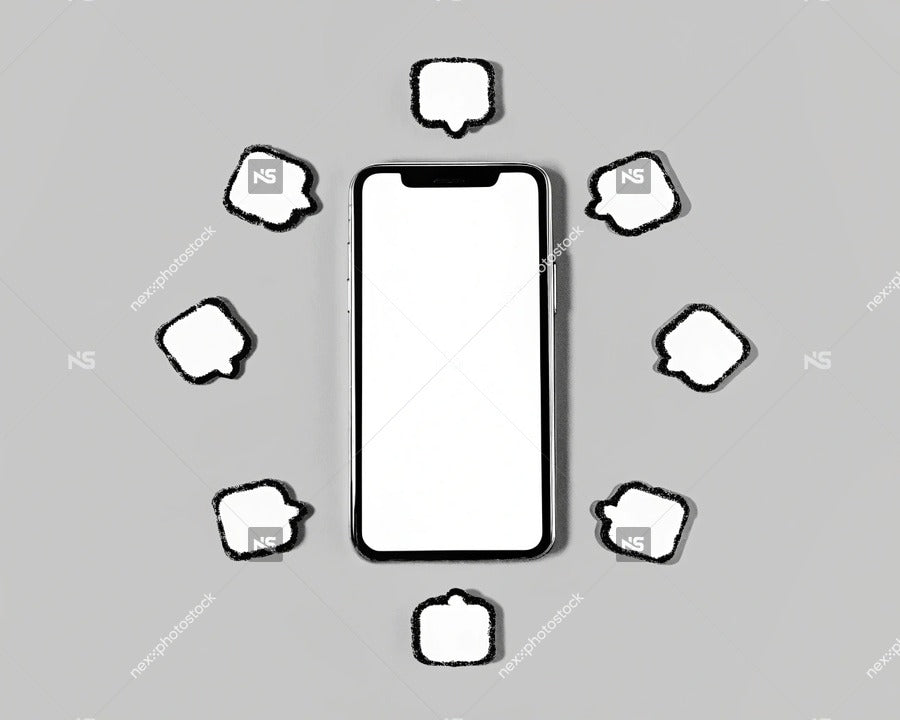 Showcases A Social Media Influencer S Display Of A Smartphone With Multiple Phones Arranged In A Circular Pattern Around A Central Device — Stock Illustration