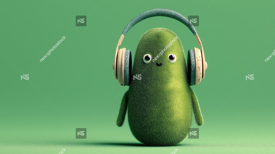 A Green Avocado Wearing Headphones Is Sitting On A Surface — Stock Photo