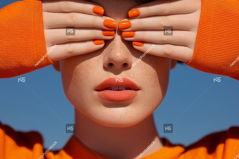 A Portrait Of A Person With Their Hands Covering Their Eyes And Holding Up A Finger To Block Out Light — Stock Photo