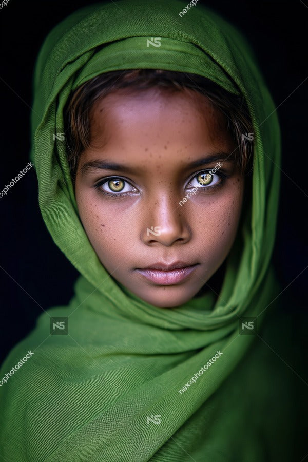 A Young Girl Wearing A Green Scarf Is The Central Focus Of This Image — Stock Photo