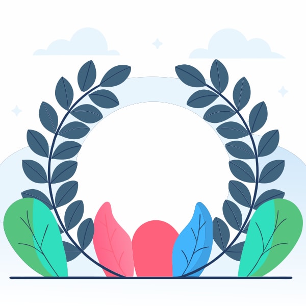 A Digital Illustration Of A Laurel Wreath With Leaves And Flowers Set Against A White Background With A Blue Circular Frame Around — Stock Vector