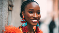 A Woman Wearing Colorful Earrings Is Visible — Stock Photo