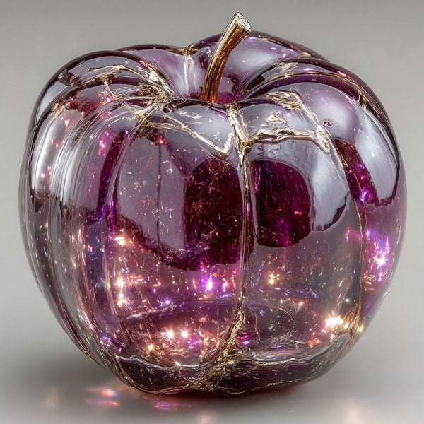 Purple Apple With Gold Stem And Leaves Encased In A Clear Sphere With Sparkling Stars Against A White Background — Stock Photo