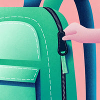 Illustration Of A Person S Hand Opening A Backpack Pocket With A Keychain Attached To It — Stock Illustration