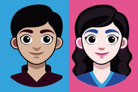 A Digital Illustration Of A Man And Woman Both With Stylized Features Set Against A Plain Background — Stock Vector