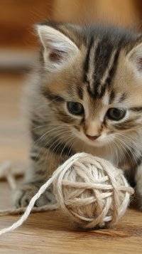 A Small Kitten Is Playing With A Ball Of String — Stock Photo