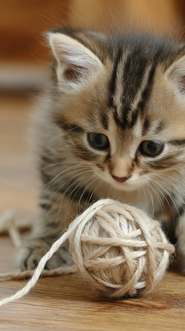 A Small Kitten Is Playing With A Ball Of String — Stock Photo