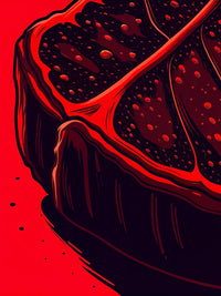Red And Black Illustration Of A Close Up View Of A Steak With A Glossy Texture Presented In A Top Down Perspective — Stock Illustration