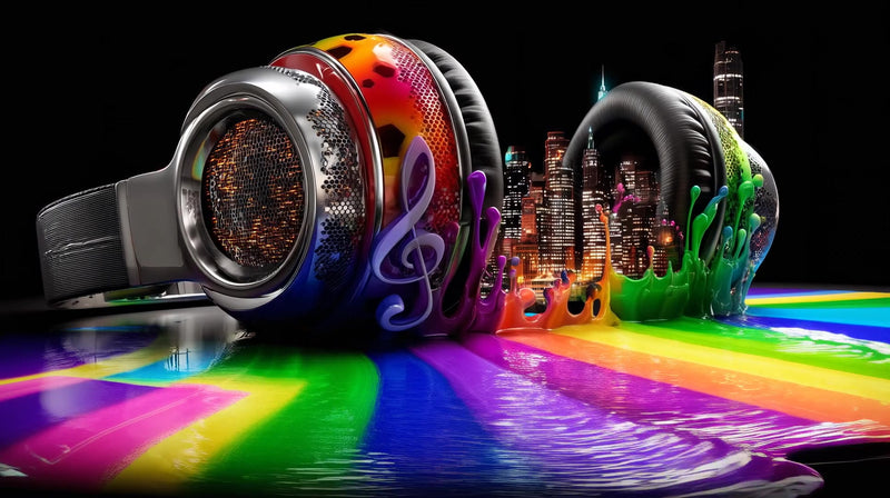 colorful headphones with splash of paint - Stock Video