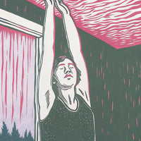 A Person Practicing Yoga In A Room With Raindrops Falling From The Ceiling Depicted In A Stylized Illustration — Stock Illustration