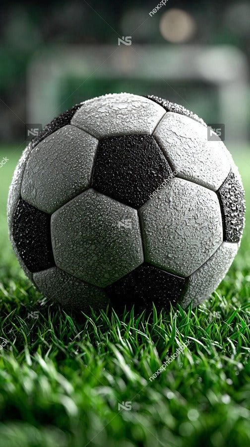 Black And White Soccer Ball Sitting On Green Artificial Turf — Stock Photo