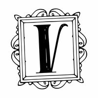 Black And White Logo With A Letter V In The Center Of An Ornate Border — Stock Vector