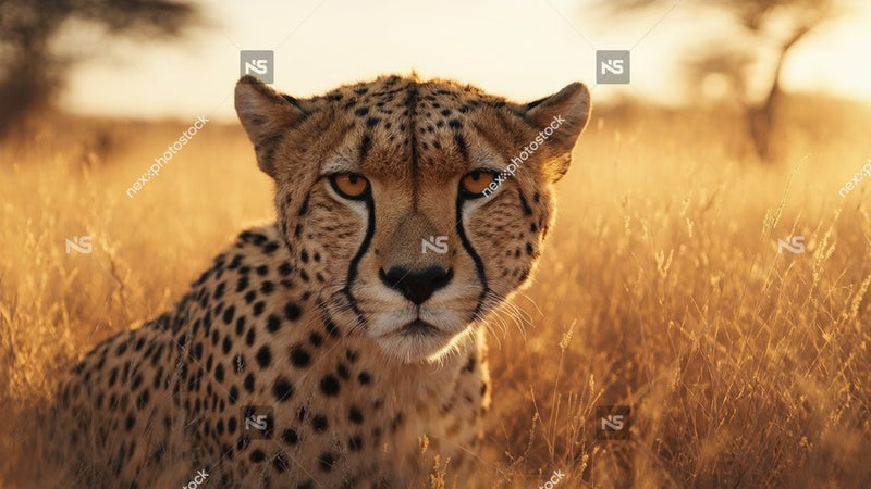 A Cheetah In A Grassy Field During Sunset With A Clear View Of Its Face And Distinctive Spots — Stock Photo