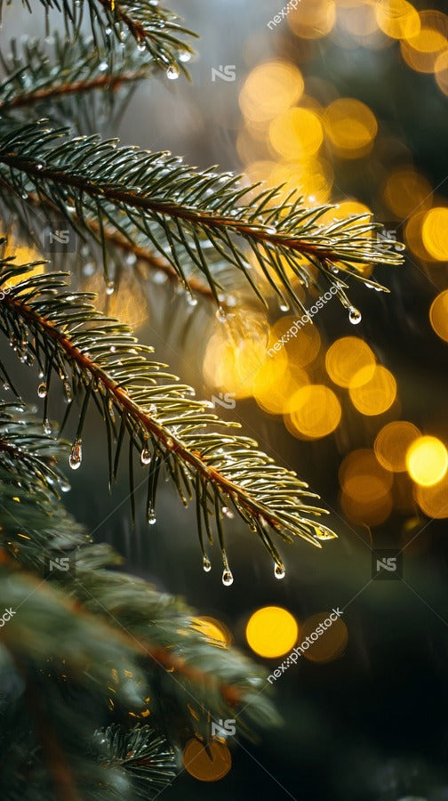 Drops Of Water On Pine Needles — Stock Photo