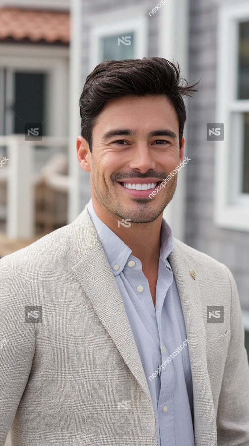 A Portrait Of A Man Wearing A Light Colored Blazer Standing Outdoors With A Building In The Background — Stock Photo