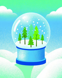Illustration Of A Snow Globe With A Winter Scene Inside Set Against A Blue Sky Background — Stock Illustration