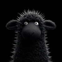 A Black Sheep With Spiky Hair Stands Against A Dark Background Looking Directly At The Camera — Stock Photo