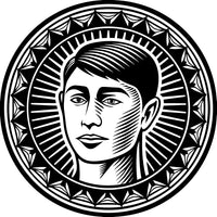 Black And White Portrait Of A Man With A Circular Frame Around His Head — Stock Vector