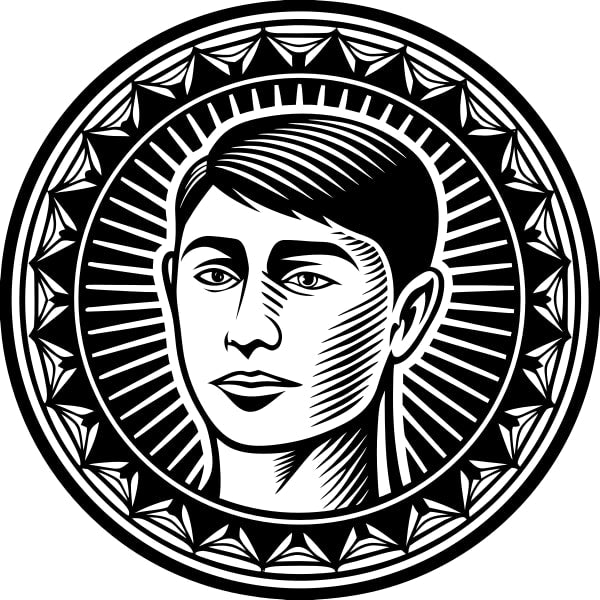 Black And White Portrait Of A Man With A Circular Frame Around His Head — Stock Vector