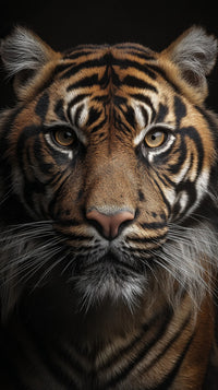 Tiger Portrait With Close Up Of Face And Whiskers Showcasing Detailed Fur Patterns And Striking Eyes — Stock Photo