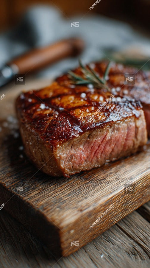 Grilled Steak With Rosemary On A Wooden Cutting Board — Stock Photo
