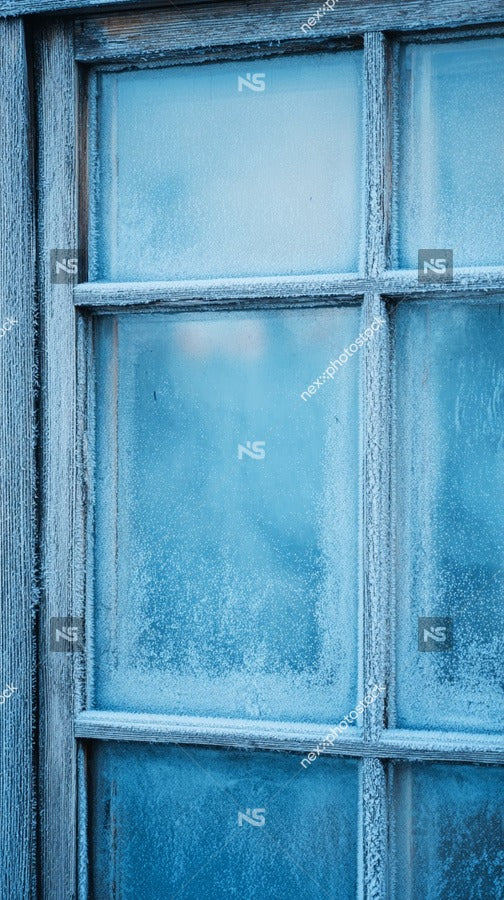 Frosted Window Pane With Condensation Showcasing A Blue Background And A Close Up View From Below — Stock Photo