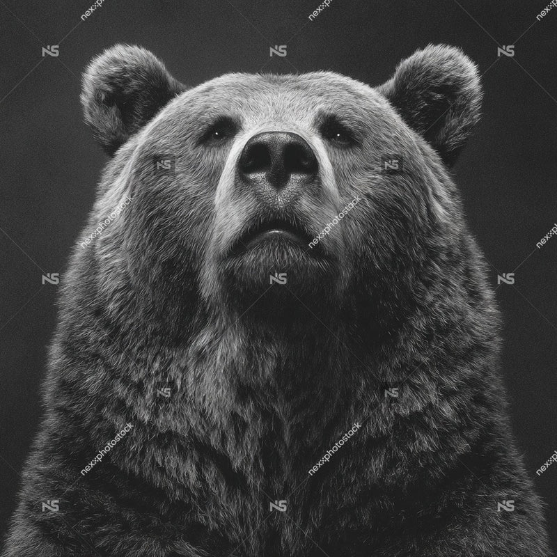A Black And White Portrait Of A Grizzly Bear With A Stern Expression Set Against A Dark Background — Stock Photo