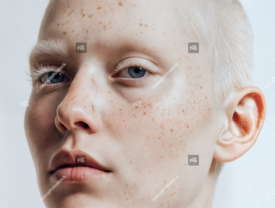 A Close Up Portrait Of An Individual With Albinism Emphasizing Their Distinctive Features And Promoting Awareness For The Condition — Stock Photo