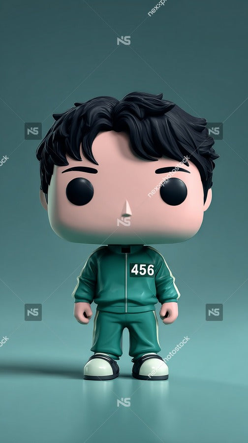 A Pop Vinyl Figure Of A Man In A Green Uniform Against A Blue Background — Stock Photo