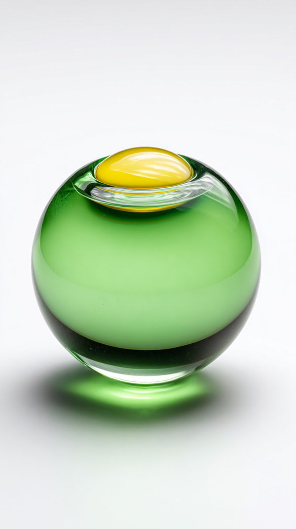 A Green Glass Vase With A Yellow Flower Inside Set Against A White Background — Stock Photo