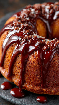 A Chocolate Drizzle Bundt Cake With A Rich Glossy Chocolate Sauce Drizzled On Top — Stock Photo