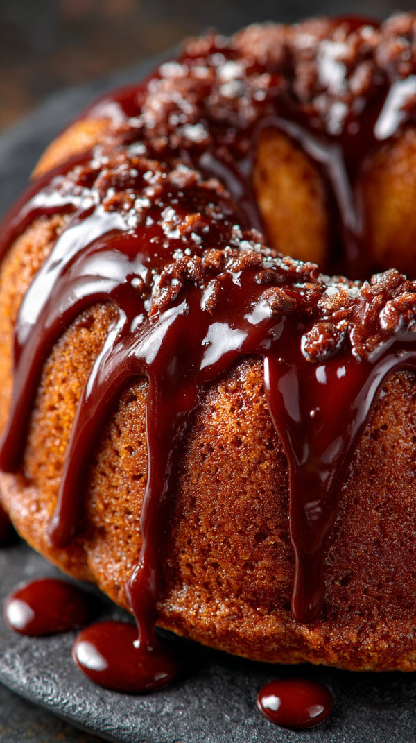 A Chocolate Drizzle Bundt Cake With A Rich Glossy Chocolate Sauce Drizzled On Top — Stock Photo