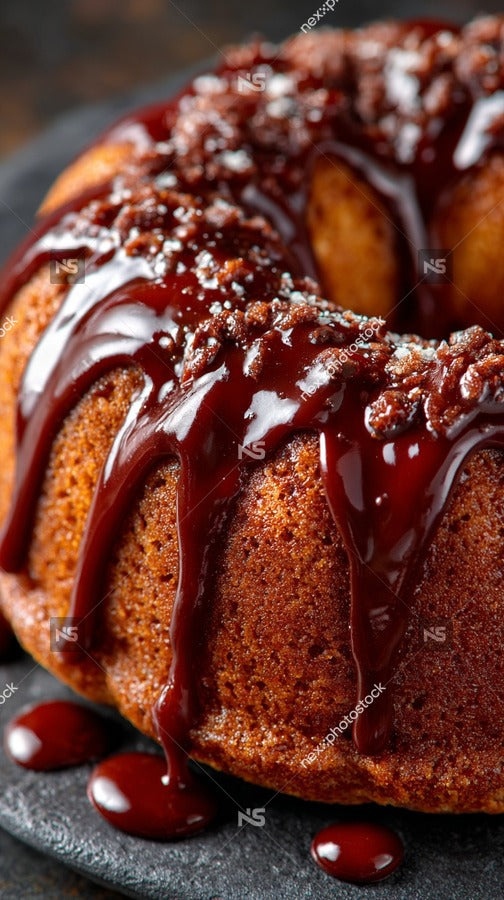 A Chocolate Drizzle Bundt Cake With A Rich Glossy Chocolate Sauce Drizzled On Top — Stock Photo