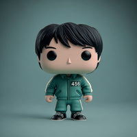 A Pop Vinyl Figure Of A Man In A Green And White Tracksuit Standing Against A Blue Background — Stock Photo